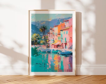 Framed French Riviera View Print | Vibrant Pastel Landscape | Renoir-Inspired Wall Decor | Nature-Inspired Giclee | Unique Art Print