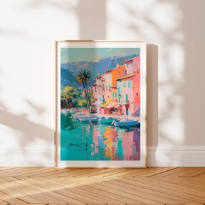 Stampa incorniciata con vista sulla Costa Azzurra / Vibrante paesaggio pastello / Decorazione murale ispirata a Renoir / Giclée ispirata alla natura / Stampa artistica unica