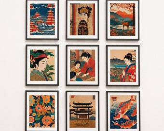 Japanse houtsnedekunstafdrukken: galeriewandset (digitale download)