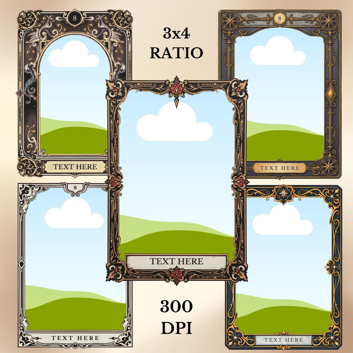 Set of 5 Vintage Tarot Card Templates | Editable Canva Tarot Deck ...