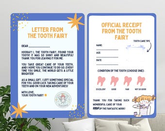 Zahnfee Brief & Quittung Set: Bearbeitbar druckbar (Canva Vorlage)