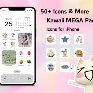 Kawaii Icon Pack for iPhone - 50+ Icons, Widgets & Wallpapers | Updatable Pack | Aesthetic Icons, Japanese Vibe, Home Screen