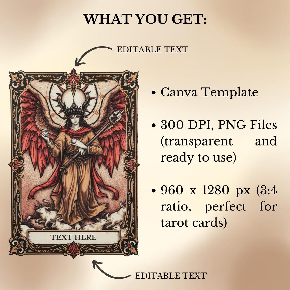 Set of 5 Vintage Tarot Card Templates | Editable Canva Tarot Deck ...