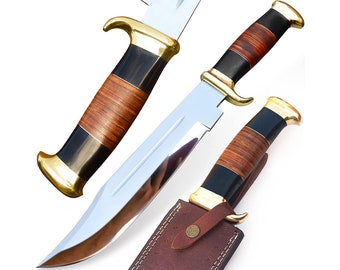 Bowie Knife With Sheath - Handmade Bowie Knife D2 Steel Blade - 18 Inch Camping, Hunting Outdoor Knife, Best Gift For Men