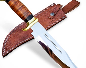 Handmade D2 Steel Bowie Knife – Buffalo Horn Handle, Leather Sheath