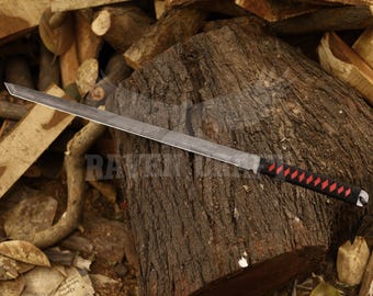 Handmade Damascus Steel Ninja Katana Sword – Full Tang, Leather Sheath
