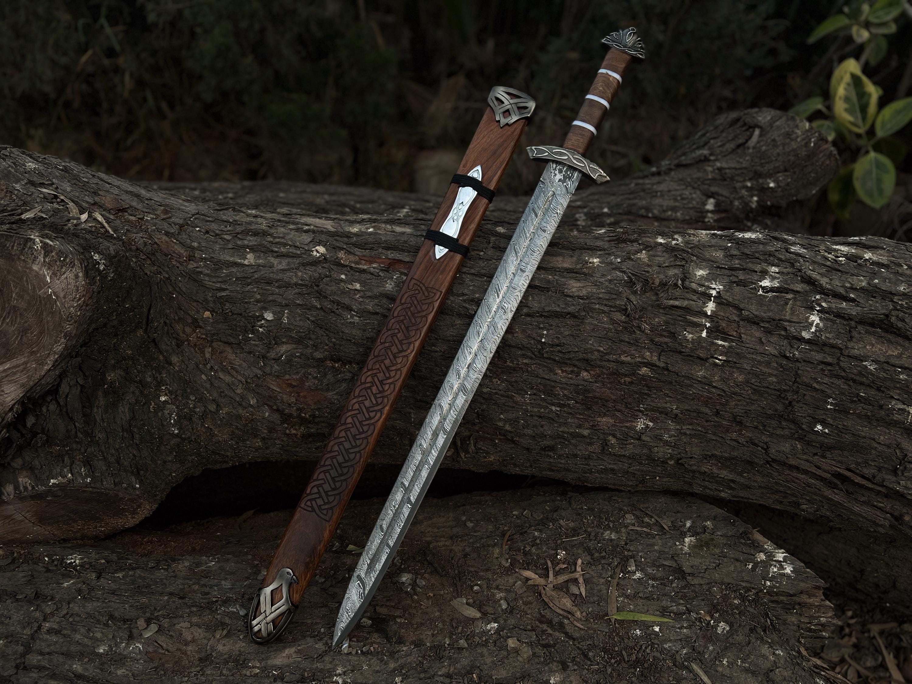 Épée Viking Longue En Acier Inoxydable Forgée Main – Tranchante, Pleine Soie, Cadeau Médiéval