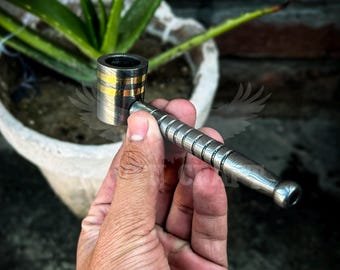 Handmade Damascus Steel Tobacco Pipe | Smoking Gift with Leather Case