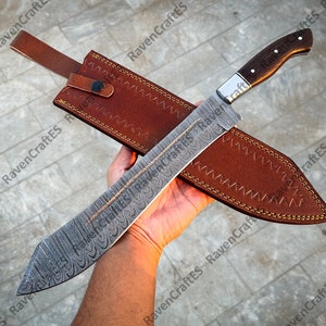 Damascus Steel Bowie Knife with Sheath - 18 Inch Razor Sharp Custom Handmade Gift Knife for Men