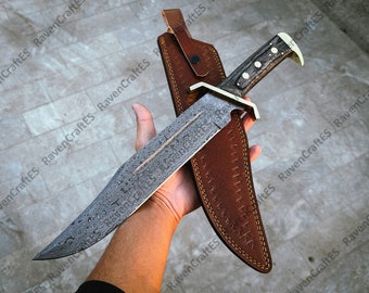 Handmade Damascus Steel Bowie Knife with Pakka Wood Handle & Sheath | Unique Christmas Gift for Him, Hunting Gift for Men