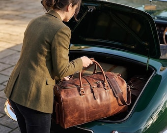 Full Grain Leather Duffle Bag | Retro Travel Holdall, Carry-on Luggage Weekender, Gift For Him
