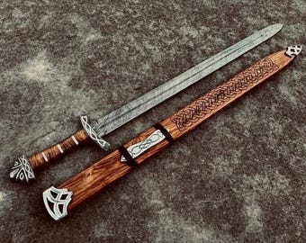 Handmade Damascus Steel Viking Sword with Scabbard | Collectible Medieval Longsword