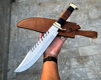 Bowie Knife With Sheath - Handmade Bowie Knife D2 Steel Blade - 18 Inch Camping, Hunting Outdoor Knife, Best Gift For Men
