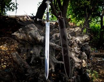 Handmade Medieval Longsword, Polished Steel Display Sword with Leather Sheath, Gift For Him