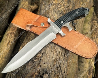 Handmade Bowie Knife with Leather Sheath | Collectible Outdoor Knife Inspired by Classic Designs | Unique Christmas Gift for Him