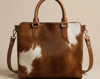 Cowhide Tote Bag, Western Hair-On-Hide Leather Handbag