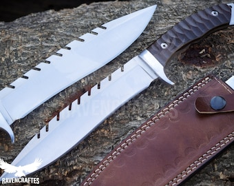 Handmade Hunting Bowie Knife with Leather Sheath | Outdoor Full Tang Knife | Christmas Gift for Men