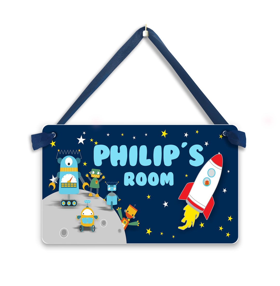 Custom Robot Space Themed Kids Door Sign Boys Bedroom Door Plaque ...