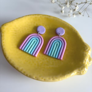Rainbow Earrings, polymer clay pastel rainbow statement earrings, pastel colorful rainbow earrings, dangle rainbow earrings