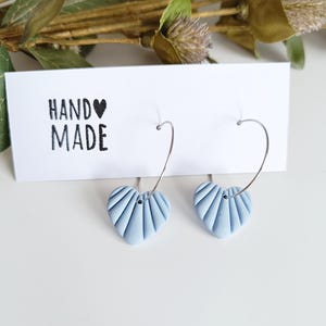 Statement Hoop Heart Earrings, Blue Elegant Earrings, Dangle Earrings, Minimalist Earrings, Lightweight Earrings, Handmade Clay Earrings