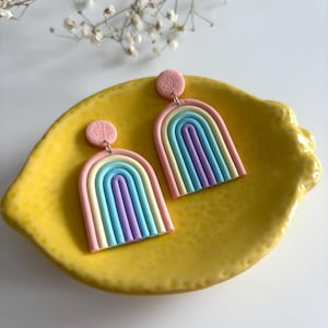 Rainbow Earrings, Polymer Clay Pastel Rainbow Statement Earrings, pastel colorful rainbow earrings,  dangle rainbow earrings, Rainbow Dangle