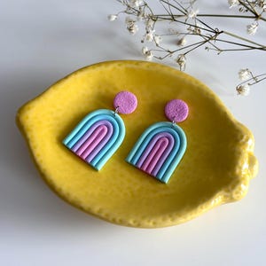 Rainbow Earrings, Polymer Clay Pastel Rainbow Statement Earrings, pastel colorful rainbow earrings, dangle rainbow earrings