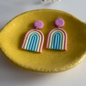 Rainbow Earrings, Polymer Clay Pastel Rainbow Statement Earrings, pastel colorful rainbow earrings,  dangle rainbow earrings
