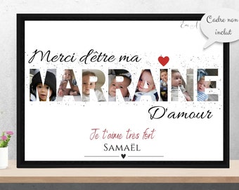 Affiche merci  Marraine personnalisée - Idéal à offrir pour un magnifique souvenir, marraine, baptême, cadeau Noël marraine, Noël, cadeau