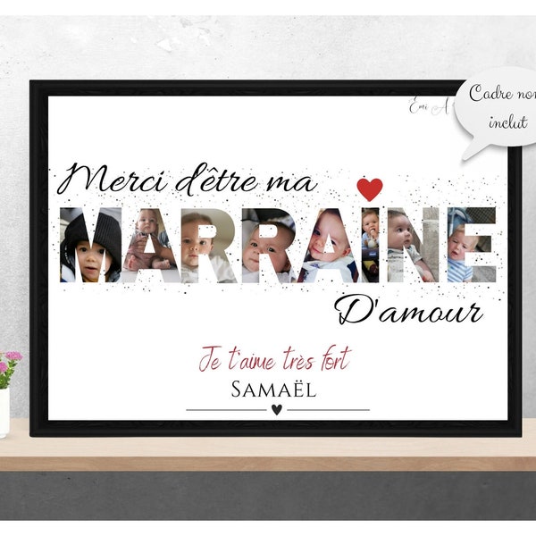 Affiche merci  Marraine personnalisée - Idéal à offrir pour un magnifique souvenir, marraine, baptême, cadeau Noël marraine, Noël, cadeau