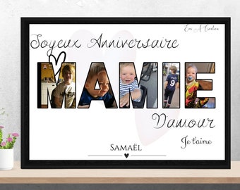 Affiche photo personnalisé pour cadeau anniversaire mamie, idéal a offrir à mamie, cadeau mamie