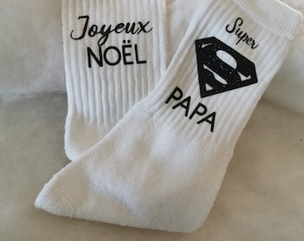 Chaussette personnalisée idéal cadeau de Noël, un cadeau original pour super papa, Noël, cadeau Noël, cadeau Noël papa, cadeau Noël