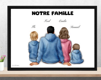 Affiche famille personnalisée, portrait famille personnalisé, cadre famille, famille à personnaliser