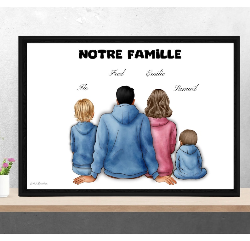 Affiche famille personnalisée, portrait famille personnalisé, cadre famille, famille à personnaliser image 1