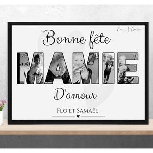 Affiche photo fête mamie personnalisée pour cadeau fêtes des grands mères ou fête des mamies, idéal al a offrir, fête mamie modèle 2 Noir et B