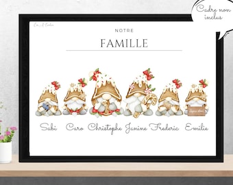 Affiche portrait famille, cadeau Noë, cadeau Noël personnalisé, portrait de famille