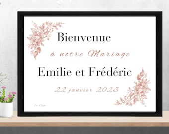 Affiche Bienvenue Mariage, affiche personnalisée mariage idéal pour accueillir vos invités, bienvenue mariage, affiche à mettre en cadre