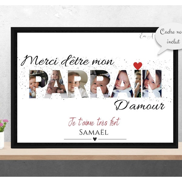 Affiche merci parrain personnalisée - Idéal à offrir pour un magnifique souvenir, parrain,  baptême, cadeau Noël parrain, Noël, cadeau Noël