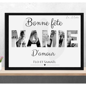 Affiche photo fête mamie personnalisée pour cadeau fêtes des grands mères ou fête des mamies, idéal al a offrir, fête mamie modèle 3 Noir et B