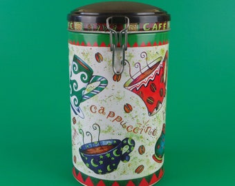 Vintage Coffee Tin Box Fackelmann with Plastic Lid * Retro Kitchen Decor * Made in Germany