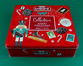 Vintage Square Tin Box Lambertz Collection Merry Christmas * Vintage Christmas Biscuits Container * Made in Germany