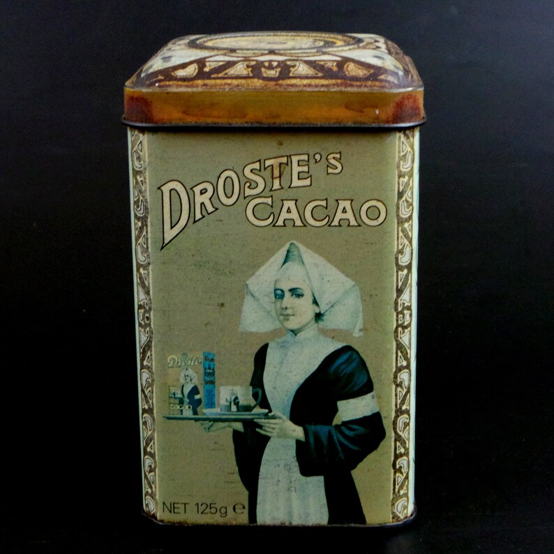 Vintage Tin Box Droste Cocoa Caja de estaño coleccionable La bonita chica de chocolate Hecho en Holanda imagen 4