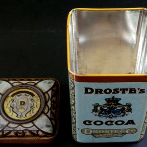 Vintage Tin Box Droste Cocoa Caja de estaño coleccionable La bonita chica de chocolate Hecho en Holanda imagen 6