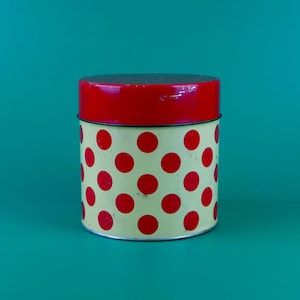 Vintage Large Round Tin Box with Red Dots * Vintage Kitchen Design * Made in Germany