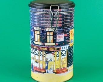 Vintage Coffee Tin Box Fackelmann con tapa de plástico * Decoración de cocina retro * Hecho en Alemania