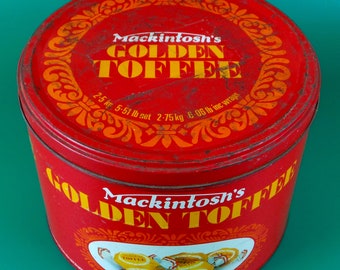 Vintage Large Tin Box Mackintosh's Quality Street Golden Toffee * Vintage Container Mackintosh's Toffees y Chocolates * Lata coleccionable