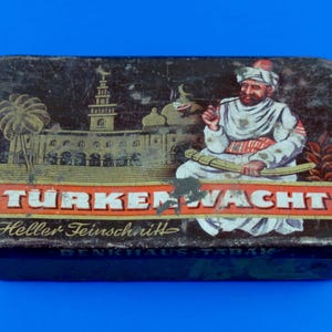 Rare Antique Tobacco Tin Turkenwacht * Collectable German Hinged Tobacco Metal Container
