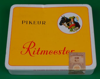 Vintage Cigar Tin Box Ritmeester Pikeup * Caja de lata de cigarros coleccionable * Hecho en Holanda