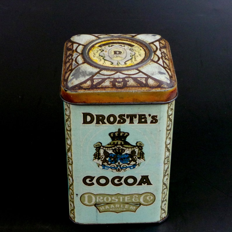 Vintage Tin Box Droste Cocoa Caja de estaño coleccionable La bonita chica de chocolate Hecho en Holanda imagen 2