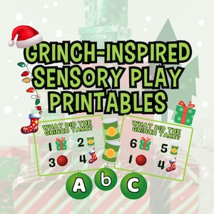 Imprimíveis de jogo sensorial inspirados no Grinch