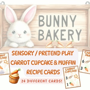 Panadería de conejitos / Tarjetas de recetas para juegos sensoriales/de simulación